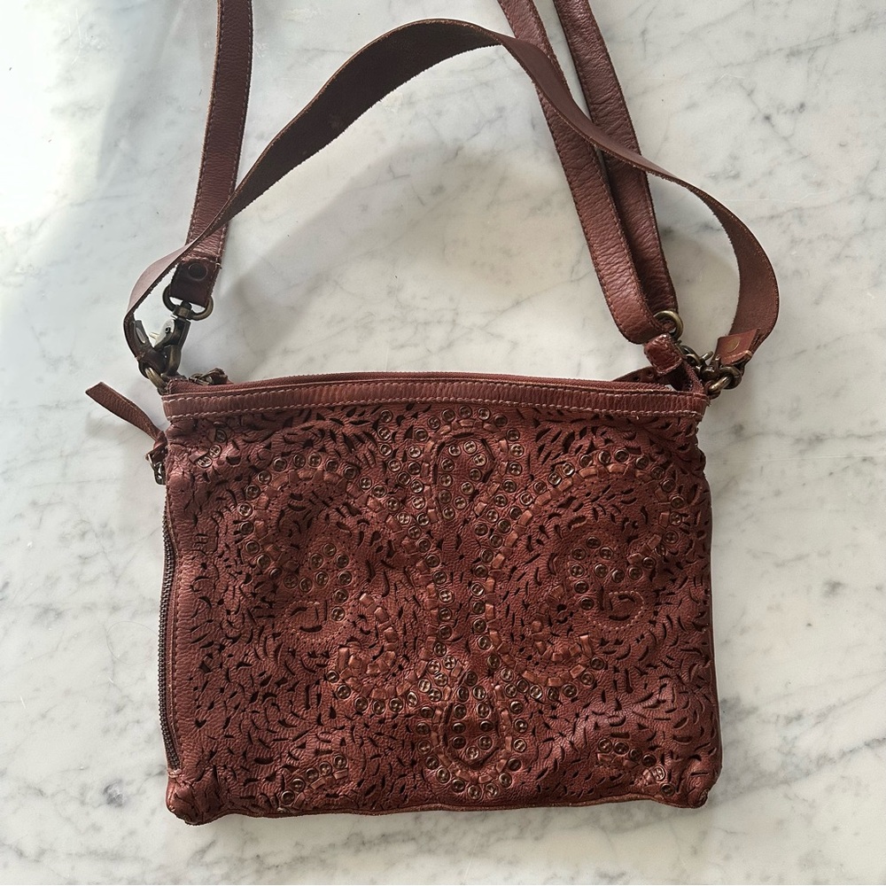 Biba Brown Leather Convertible Shoulder & Crossbody Bag
